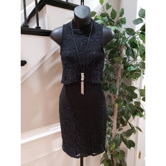 Bar III Dresses & Skirts - Bar III Womens Black Floral Cotton Mock Neck Sleeveless Knee Length Dress Size S